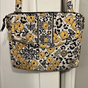 Floral Quilted Shoulder Bag - Yellow and Black